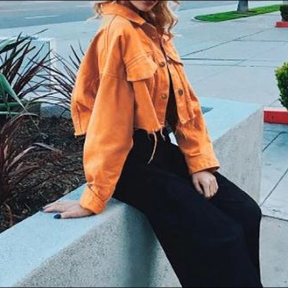 orange cropped jean jacket
